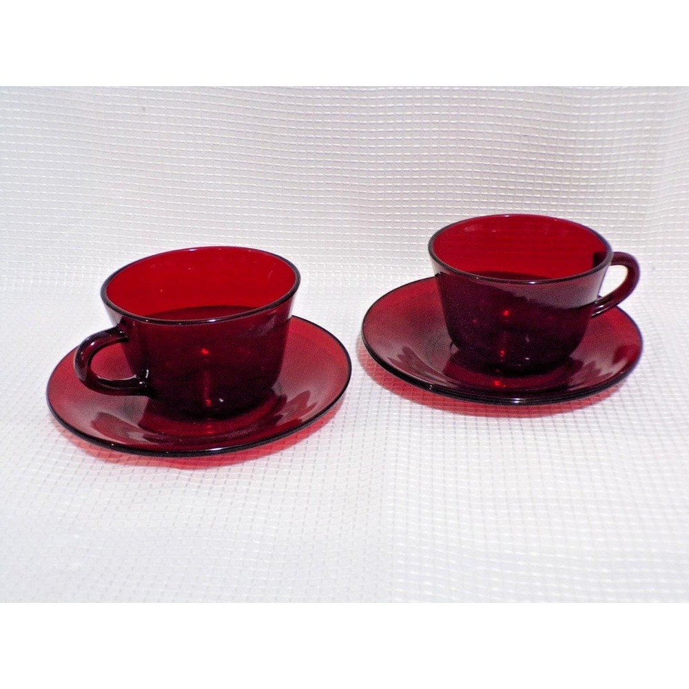 Anchor Hocking Ruby Red Royal Round Cup & Saucer Set of 2 Vintage